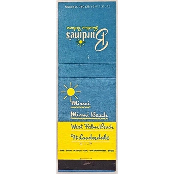 Front Strike Matchbook Cover Burdine’s Sunshine Fashions Miami FL Florida - Picture 2 of 5